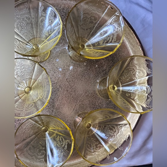 Set of 6 Federal Glass 1930 Yellow Madrid Cone Footed Sherbet Glasses - Picture 5 of 5